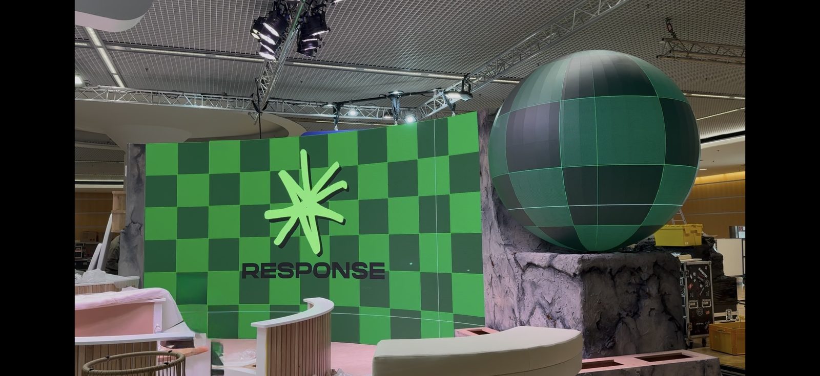 0.5m LED sphere on a Response exhibition stand